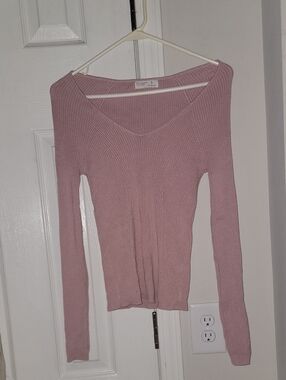 Primark Soft Ribbed V-Neck Long Sleeve Top - Mauve Pink